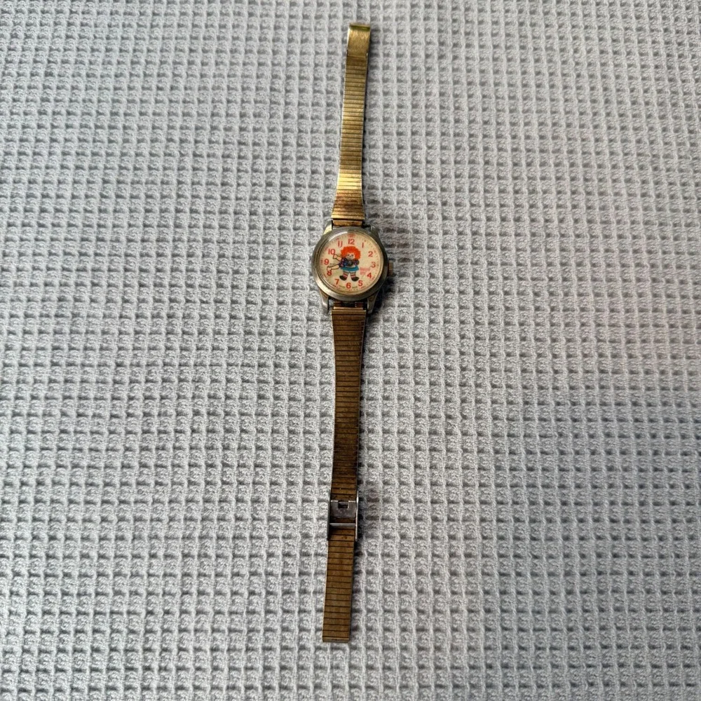 Vintage Bradley Raggedy Ann Swiss Made Watch 1971 Gold Tone Mesh Band 23 180